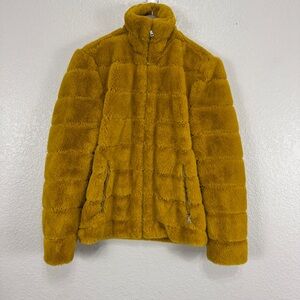 International Concept INC Cozy Yellow Faux Fur Jacket Mob Wife Luxury Money #cc